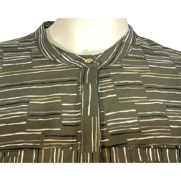 Apt. 9 Sz M Shirt Dress with Belt Roll Tab Sleeves Above-Knee Mod Olive Stripes - Picture 6 of 12